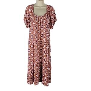 Knox Rose Short Sleeve Mid-Length Dress, Cognac Print, Sz M, NWT